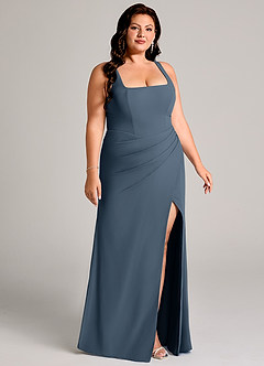 Azazie Mero Jurken voor bruidsmeisjes Jurk van Chiffon met Kolom Geplooid Neptunus image13