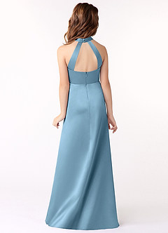 Azazie Laurel Junior Steel Blue A-Line Stretch Satin Dress image3