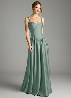 Azazie Evadina Vestidos de damas de honor Vestido de Salvia Plateada de Satén Elástico de Corte en A con Corsé image1