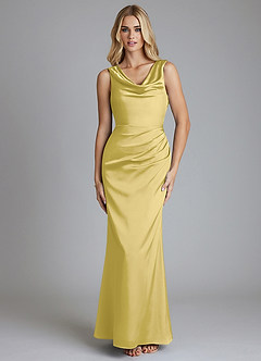 Azazie Tallie Bridesmaid Dresses Canary Mermaid Pleated Stretch Satin Dress image9