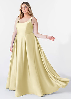 Azazie Neve Abiti da Damigella Abito Principessa in Raso Elasticizzato Con Tasche Sorbetto Al Limone image9