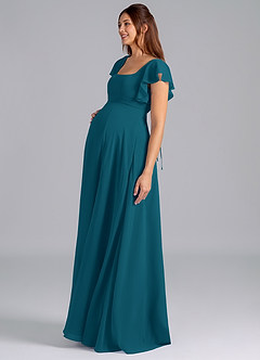 Azazie Bondi Maternity Bridesmaid Dresses A-Line Ruched Chiffon Floor-Length Dress image4