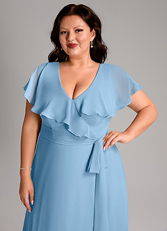 Azazie Lainey Bridesmaid Dresses Steel Blue A-Line with Pockets Chiffon Dress image6