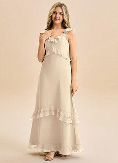 Azazie Tavie Junior Vestido de Champán de Gasa de Corte en A con Volante image3