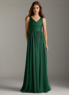Azazie Keyla Bridesmaid Dresses Dark Green A-Line Pleated Stretch Satin Dress image4