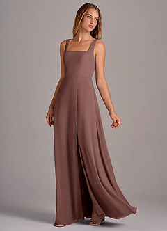 Azazie Debra Bridesmaid Dresses Espresso A-Line with Pockets Chiffon Convertible Dress image2