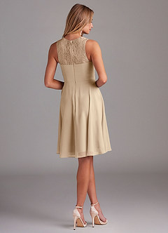 Azazie Vina Bridesmaid Dresses Champagne A-Line Lace Chiffon Dress image2