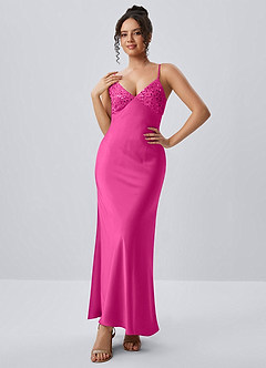 Paloma Hot Pink Satin Beading Back Bow Summer Maxi Dress image4