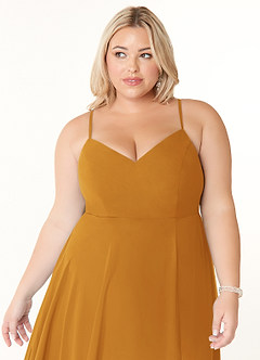 Azazie Clarissa Bridesmaid Dresses Butterscotch A-Line V-Neck Chiffon Dress image11