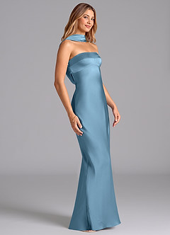 Azazie Lusinda Jurken voor bruidsmeisjes Jurk van Stretch Satijn met Zeemeermin Strapless Staal Blauw image6