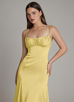 Azazie Avira Final Sale Canary Mermaid Stretch Satin Dress image3