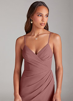 Azazie Maci Brautjungfernkleider Etui Plissee Chiffon Kleid Wüstenrose image5