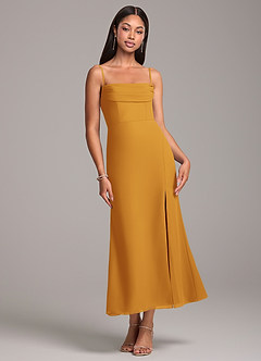 Azazie Saige Bridesmaid Dresses Butterscotch Sheath Off the Shoulder Chiffon Convertible Dress image7