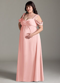 Azazie Rhea Robes de demoiselle d'honneur de maternité Robe Trapèze Épaule nue plissée Longueur ras du sol Satin extensible image11