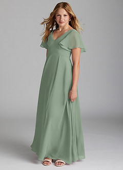 Azazie Kimber Junior Matcha A-Line Pleated Chiffon Dress image3