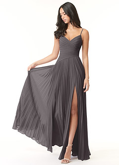 Azazie Vini Bridesmaid Dresses Steel Grey A-Line V-Neck Pleated Chiffon Dress image1