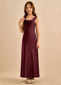 Azazie Raspberry Girls Formal vestidos de niña de las flores Vestido de Cabernet de Satén Elástico de Corte en A con Plisado image5