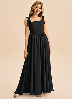 Azazie Delia Junior Abito A-Line in Chiffon Fiocco Nero image1