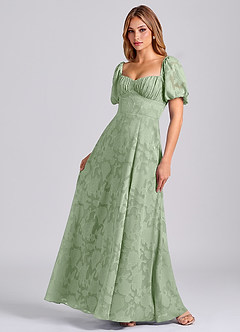Azazie Mirian Brautjungfernkleider A-Linie Herzausschnitt Blumen-Burnout Kleid Staubiger Salbeigrün image3