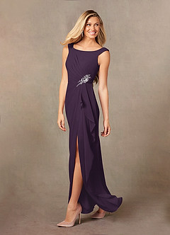Azazie Yarrow Final Sale Plum A-Line Pleated Chiffon Dress image4
