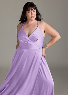 Azazie Davis Brautjungfernkleider A-Linie Plissee Stretch-Satin Kleid Flieder image11