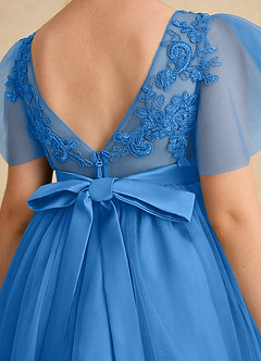 Azazie Queenie Flower Girl Dresses Blue Jay A-Line Lace Dress image6