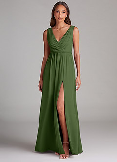 Azazie Tanicia Robes de demoiselle d'honneur Robe Trapèze en Mousseline de soie Plissée Olive image1