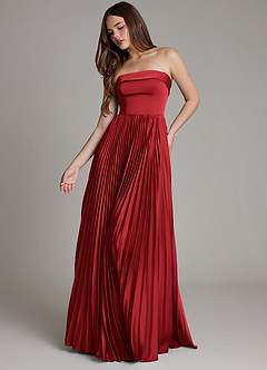 Azazie Mariana Robes de demoiselle d'honneur Robe Trapèze en Satin extensible Plissé Écarlate image1