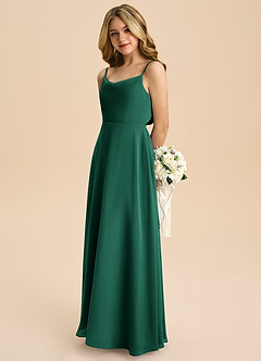 Azazie Shale Junior Robe Trapèze en Mousseline de soie Arc émeraude image6