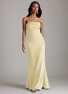 Azazie Saylor Vestidos de damas de honor Vestido de Sorbete De Limón de Satén Elástico de Corte Sirena con Sin tirantes image2