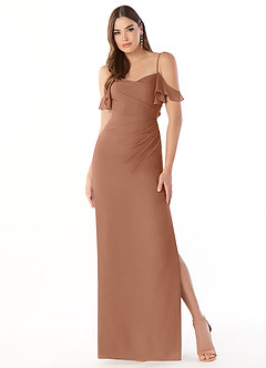 Azazie Emeralda Bridesmaid Dresses Bronzer Sheath Off the Shoulder Chiffon Dress image3