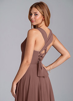 Azazie Darana Bridesmaid Dresses Espresso A-Line Corset Chiffon Dress image2