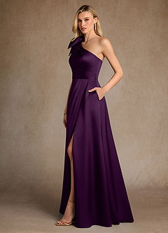 Azazie Easton Mother of the Bride Dresses Grape A-Line One Shoulder Stretch Satin Dress image2
