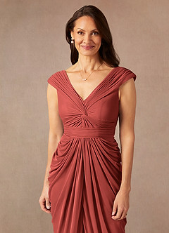 Azazie Lisolette Mother of the Bride Dresses Terracotta Sheath Pleated Mesh Dress image6