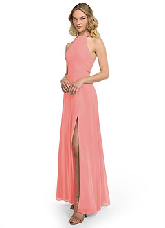 Azazie Clarice Abiti da Damigella Abito A-Line in Chiffon con Scollo Halter Corallo image2