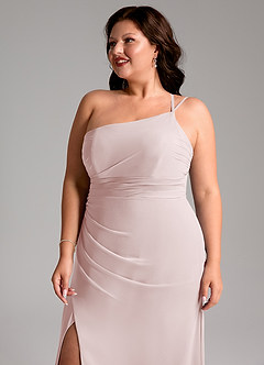 Azazie Eren Bridesmaid Dresses Blushing Pink Sheath One Shoulder Chiffon Dress image13