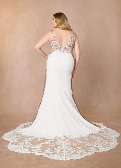 Azazie Estephanie Wedding Dresses Diamond White Cocoa Mermaid Sequins Stretch Crepe Dress image9