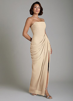 Azazie Nyra Robes de demoiselle d'honneur Robe Fourreau en Mousseline de soie Corset Champagne image7