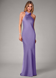 Azazie Velli Vestidos de damas de honor Vestido de Tahití de Satén Elástico de Corte Sirena con Cuello Alto image4