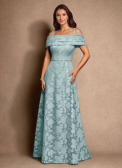 Azazie New Britain Kleider für die Brautmutter A-Linie Plissee Blumen-Burnout Kleid Nebel image1