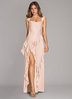 Azazie Sloane Bridesmaid Dresses Blushing Pink A-Line Sweetheart Neckline Stretch Satin Dress image1