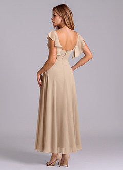 Azazie Leilani 신부 들러리 드레스 A라인 셔링 쉬폰 발목 길이 드레스 image5