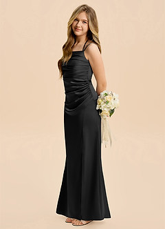 Azazie Nova Junior Black A-Line Pleated Stretch Satin Dress image1