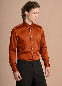 front Julian Burnt Orange Stretch Satin Dress Shirt