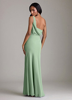 Azazie Madelyn Vestidos de damas de honor Vestido de Matcha de Gasa de Corte Sirena Convertible con Hombro unilateral image10