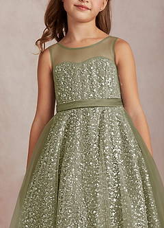 Azazie Siwa Flower Girl Dresses Pistachio A-Line Beaded Tulle Dress image4