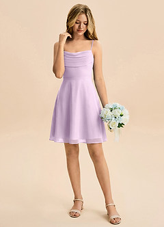 Azazie Bear Junior Frosted Lilac A-Line Pleated Chiffon Dress image3