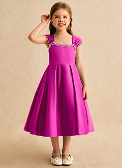 Azazie Yosemite Flower Girl Dresses Fuchsia Ball-Gown Sweetheart Neckline Matte Satin Dress image5