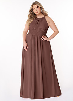 Azazie Bonnie Bridesmaid Dresses Espresso A-Line Keyhole Ruched Chiffon Dress image6