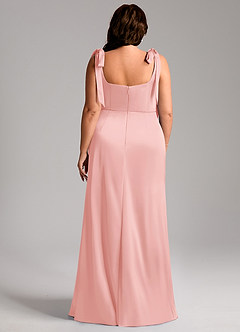 Azazie Frostine Bridesmaid Dresses Powder Pink A-Line Bow Stretch Satin Dress image5